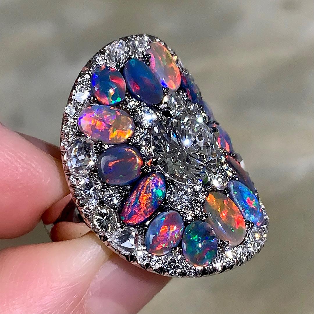 Black opal diamond Ring