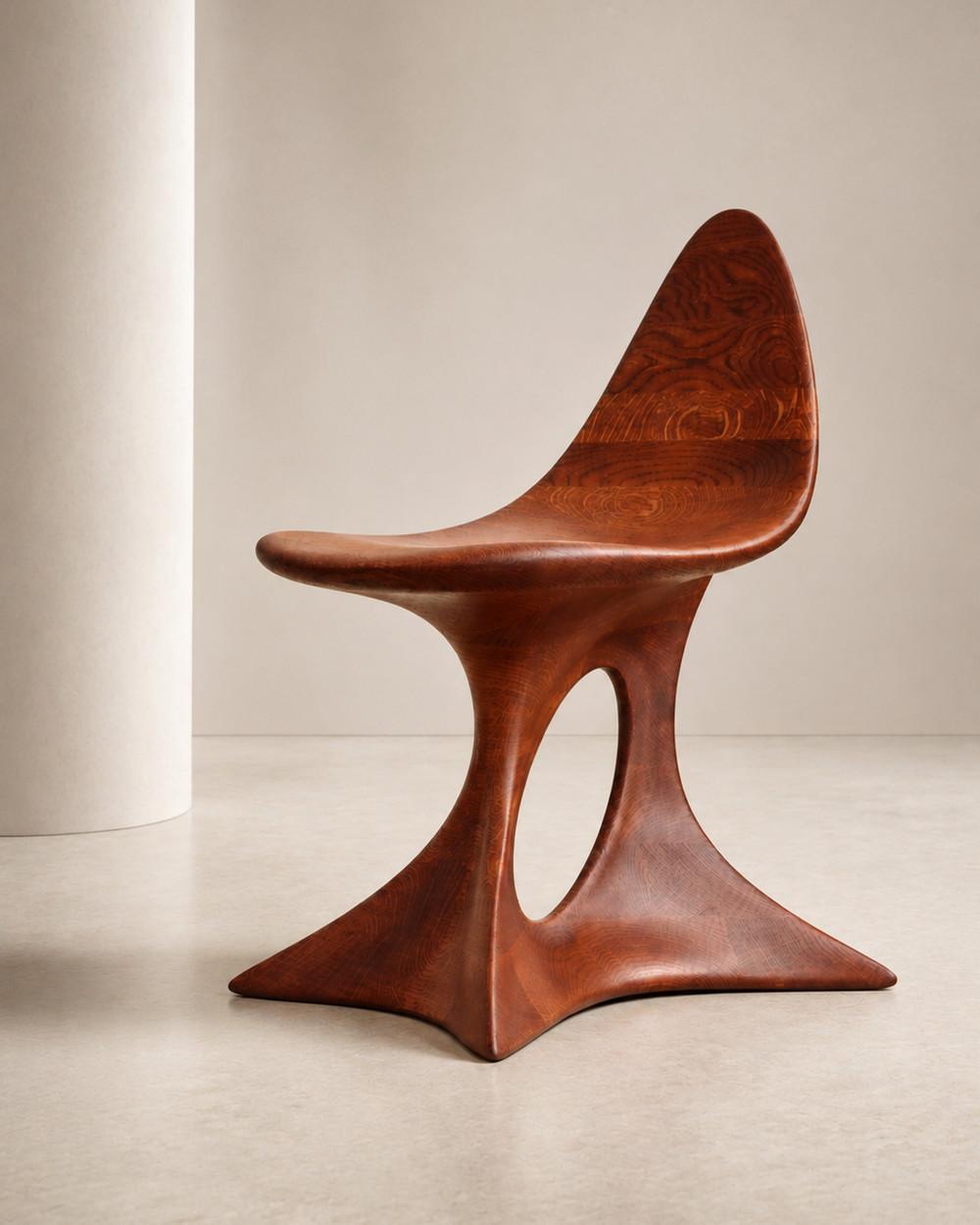 Aphrodite by NEXART — A sculptural wooden chair with a tapered back and an open, flowing base