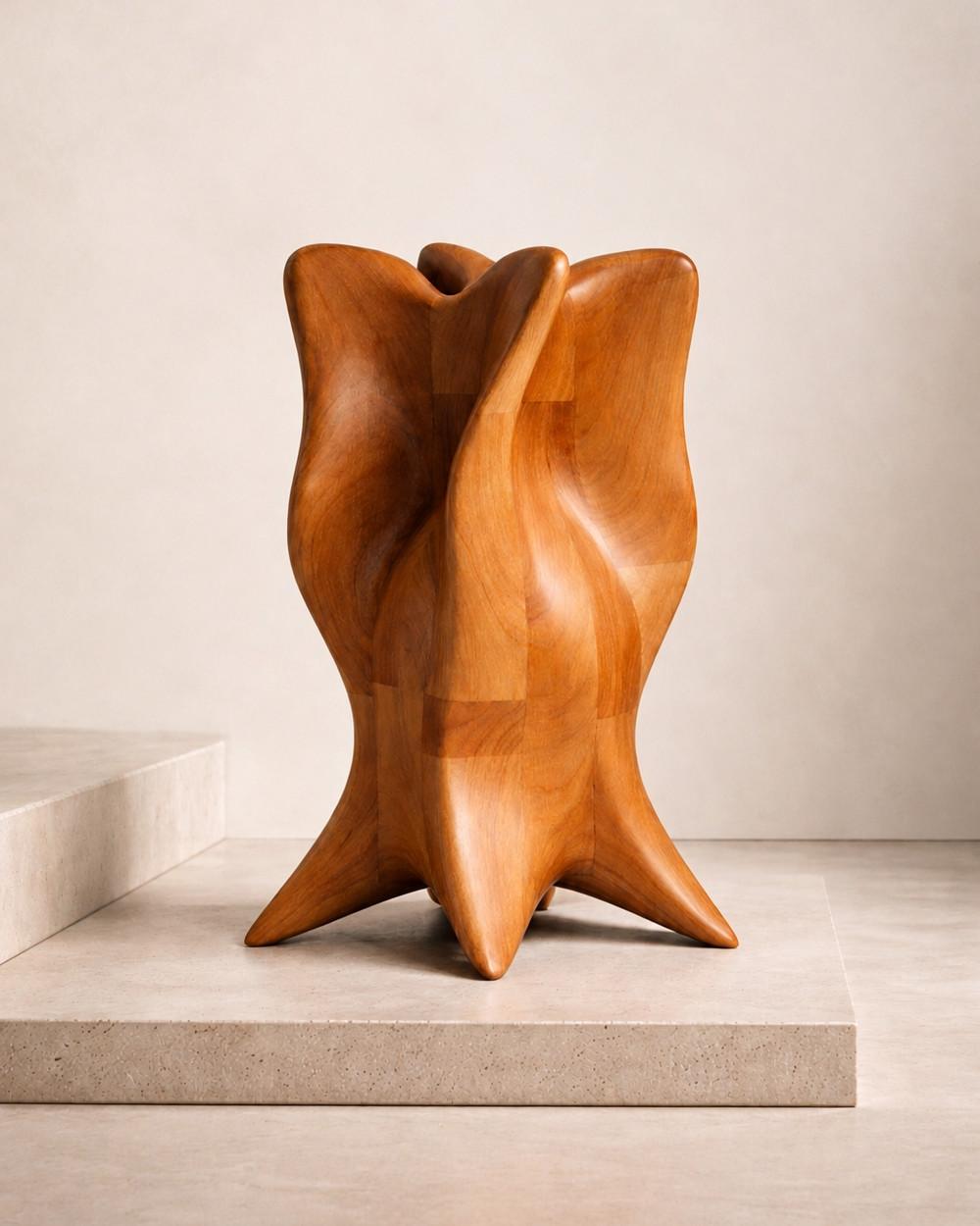 Core by NEXART — A sculptural wooden acoustic object with a flowing, architectural silhouette