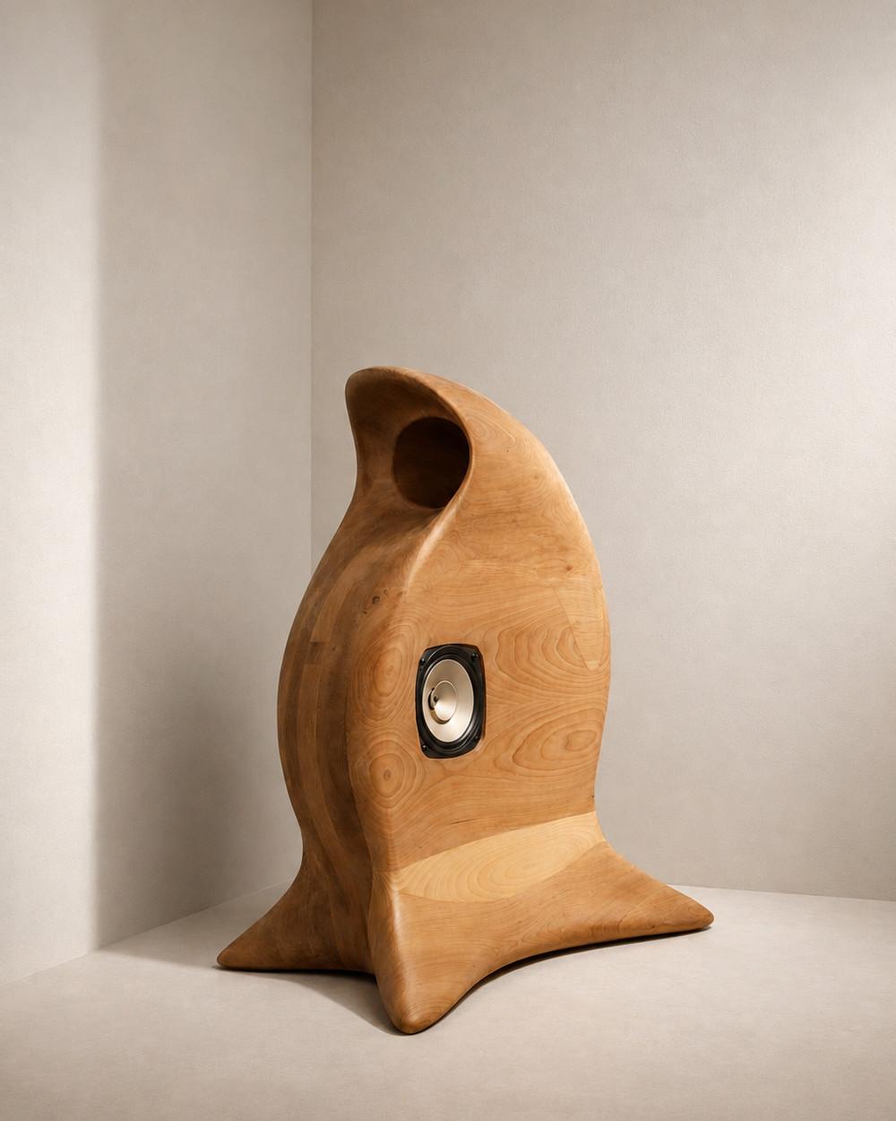 Hype by NEXART — A sculptural acoustic speaker in wood, bringing an expressive organic form into the listening space