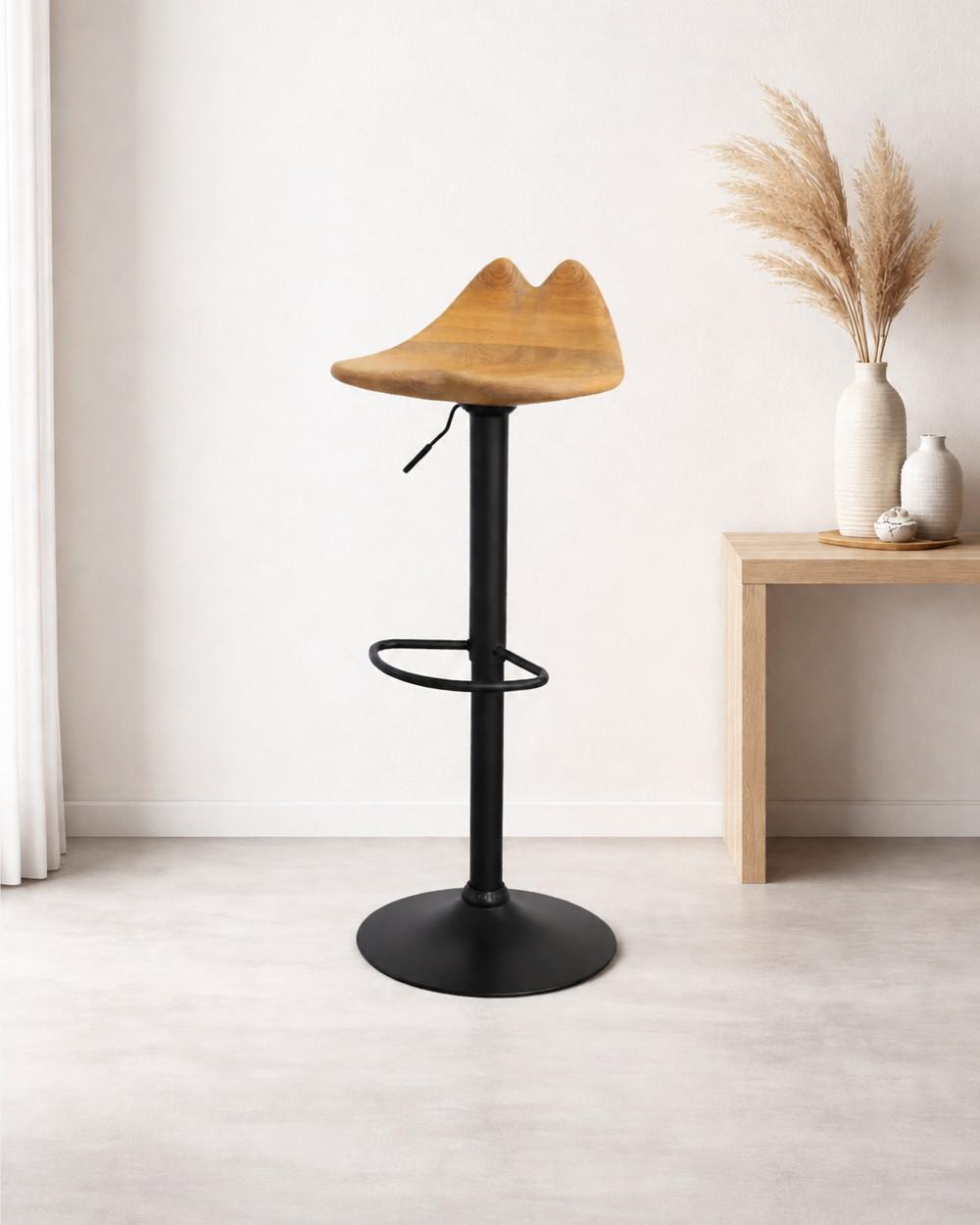 Lyra by NEXART — A sculptural bar stool with an expressive wooden seat and a slender pedestal base