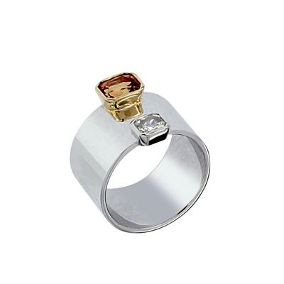 Photo with Ring in White Gold with Diamond & Orange Sapphire