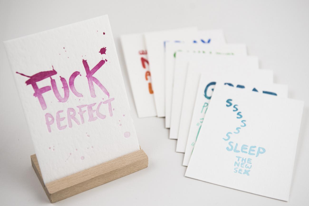 een setje handmade letterpress kaarten om ouders een hart onder de riem te steken