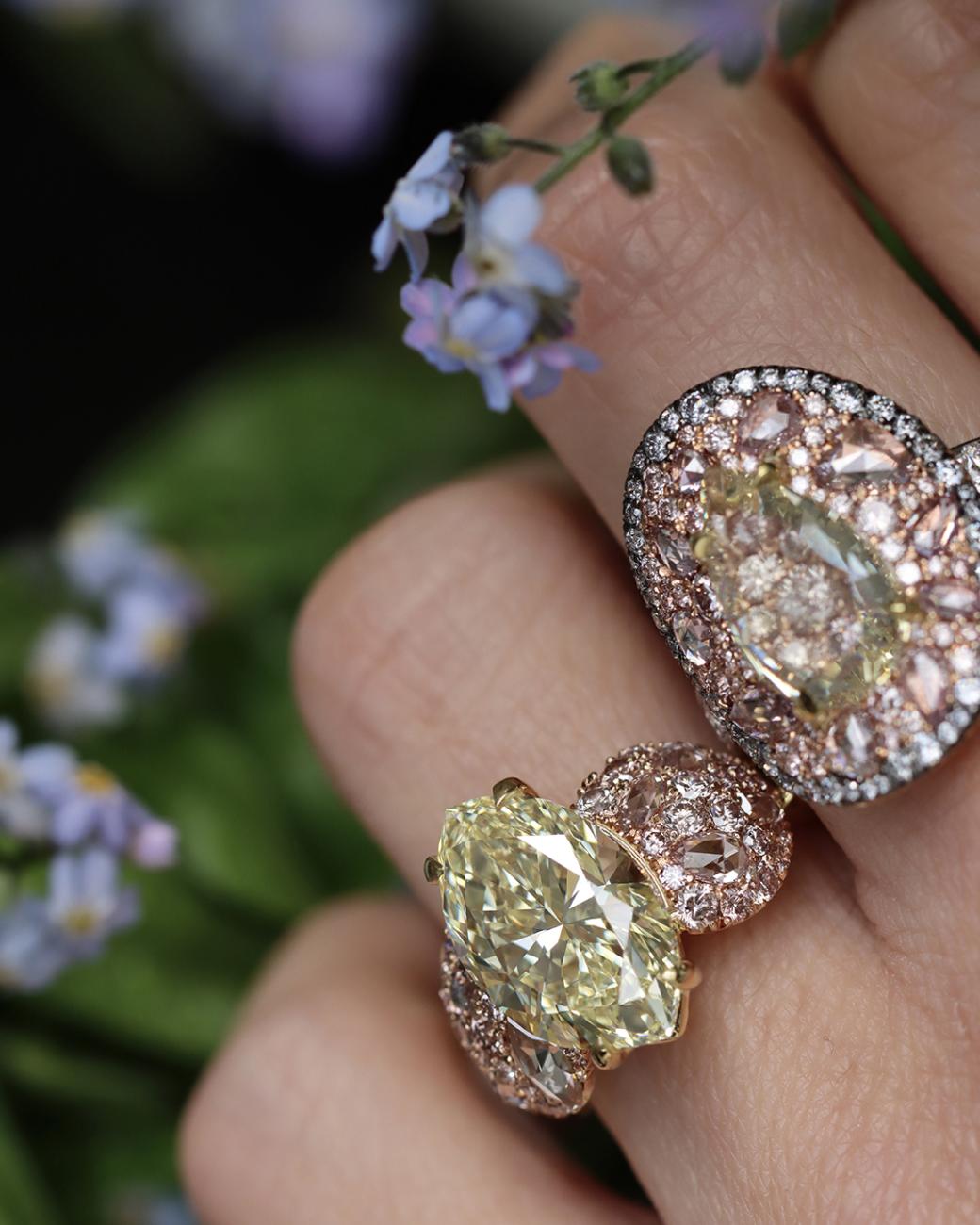 Yellow Pink Blue Diamond Rings