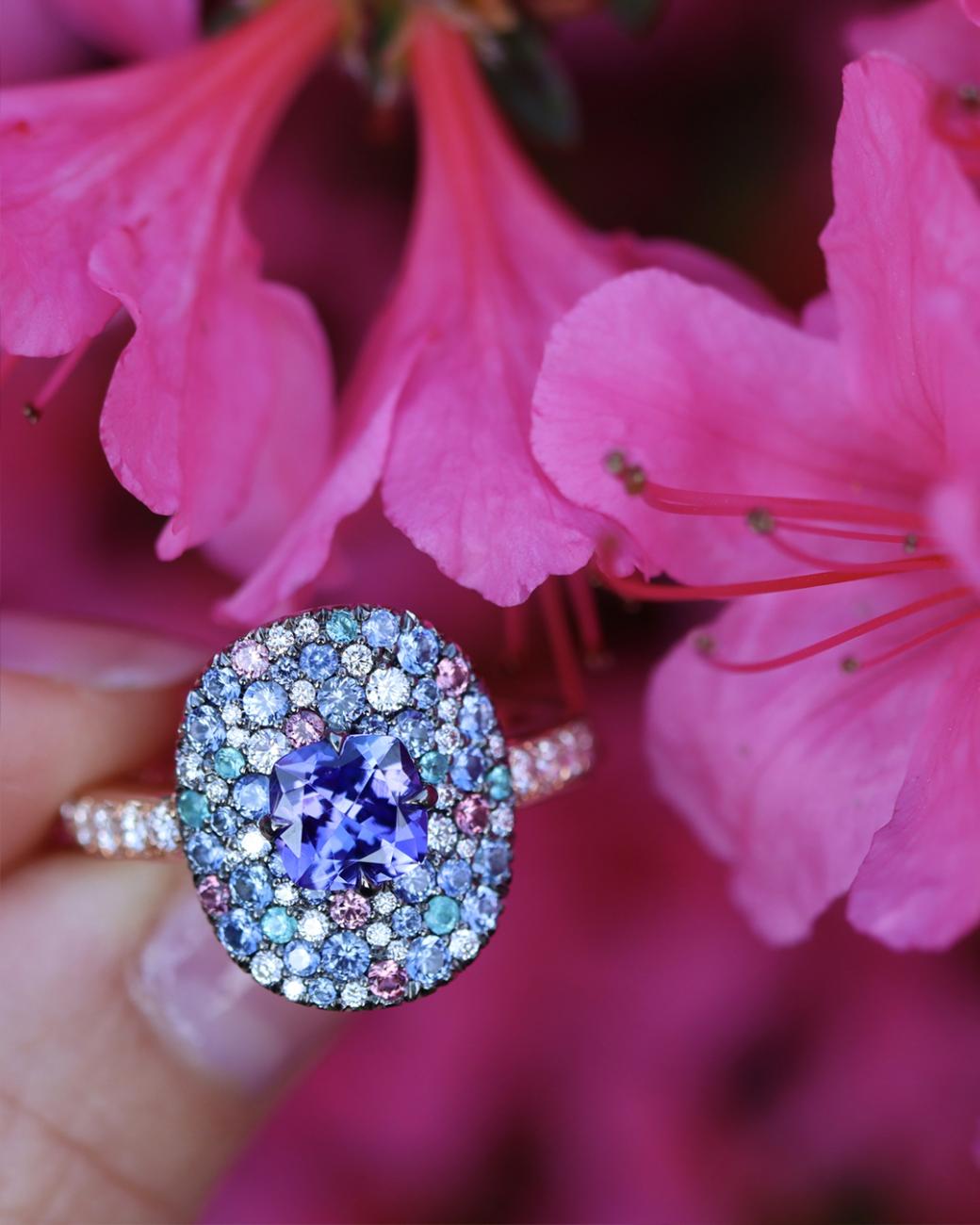 Tanzanite Sapphire Spinel Diamond Ring 