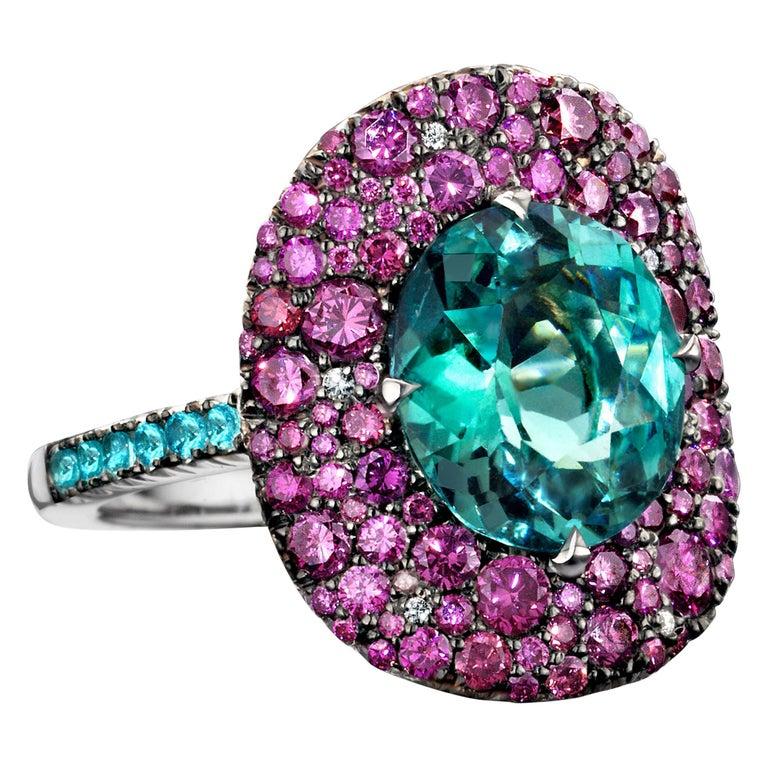 Lagoon Tourmaline, Paraïba Tourmaline Purple Diamond Ring