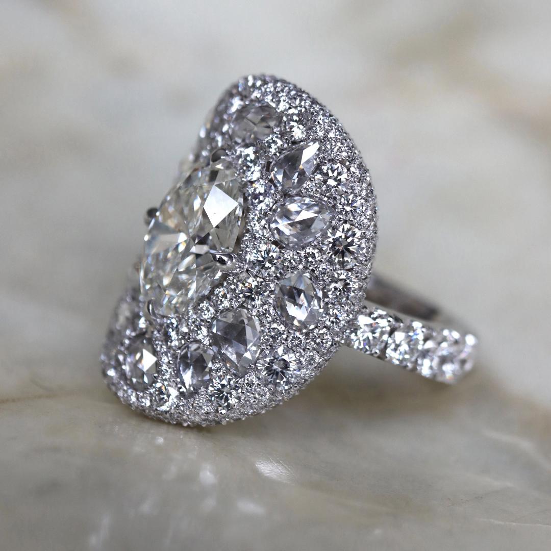 White diamond ring with mosaic setting