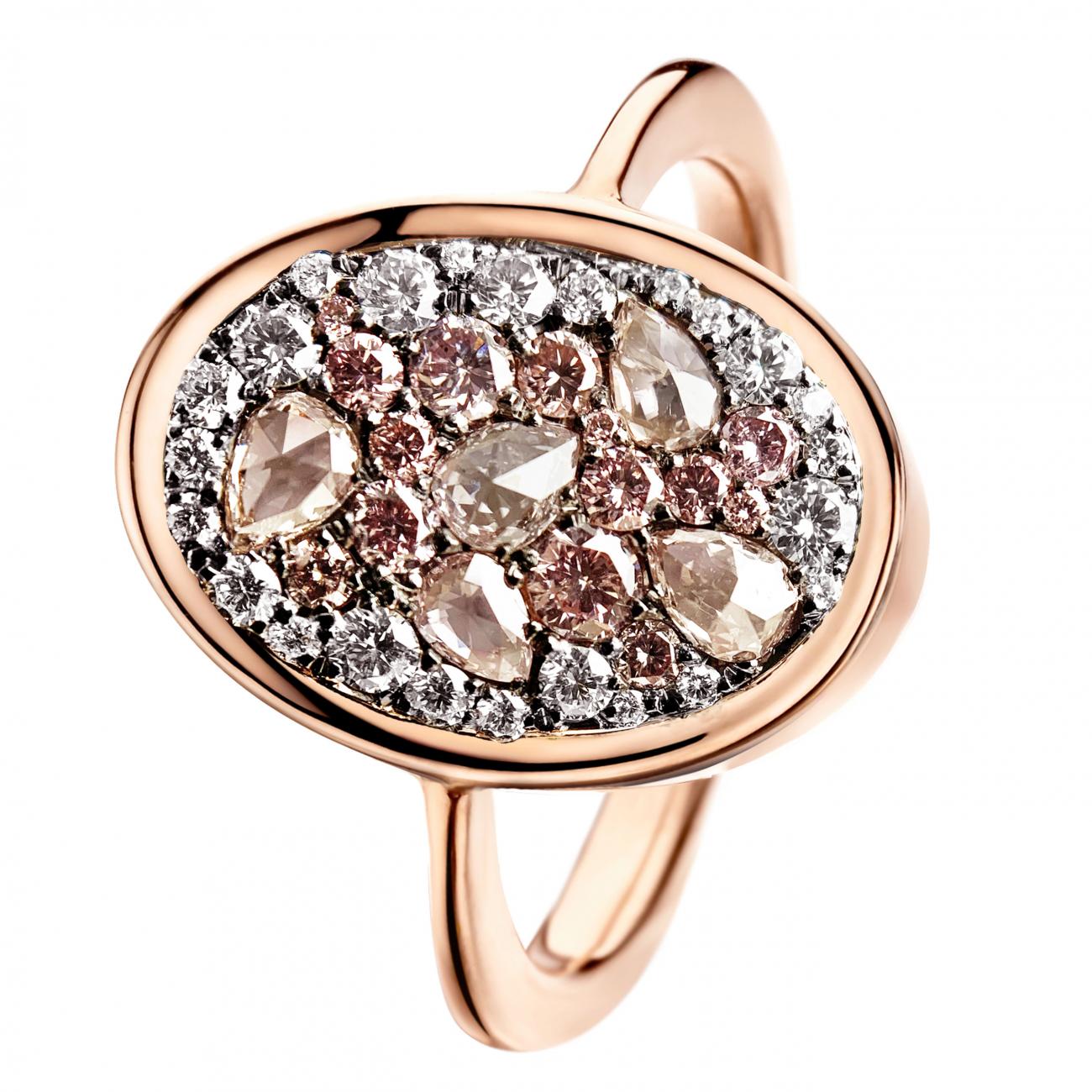 0,915 carat Rose-cut Fancy Pink Diamond Ring