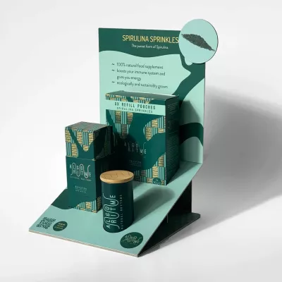 Toonbank displays en POS materialen door drukkerij Baskerville