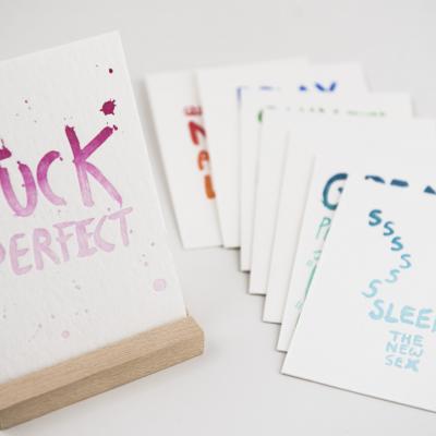 een setje handmade letterpress kaarten om ouders een hart onder de riem te steken