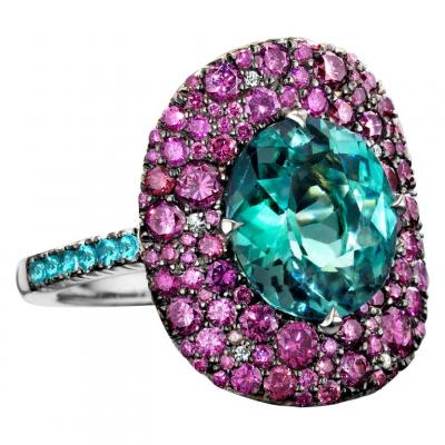 Lagoon Tourmaline, Paraïba Tourmaline Purple Diamond Ring