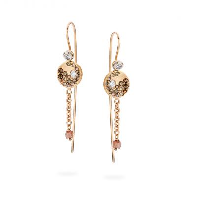 Oorbellen en oorhangers in 18kt rood goud met diamant