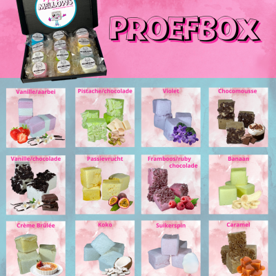 Mel's Mellows proefbox met 12 verschillende smaken
